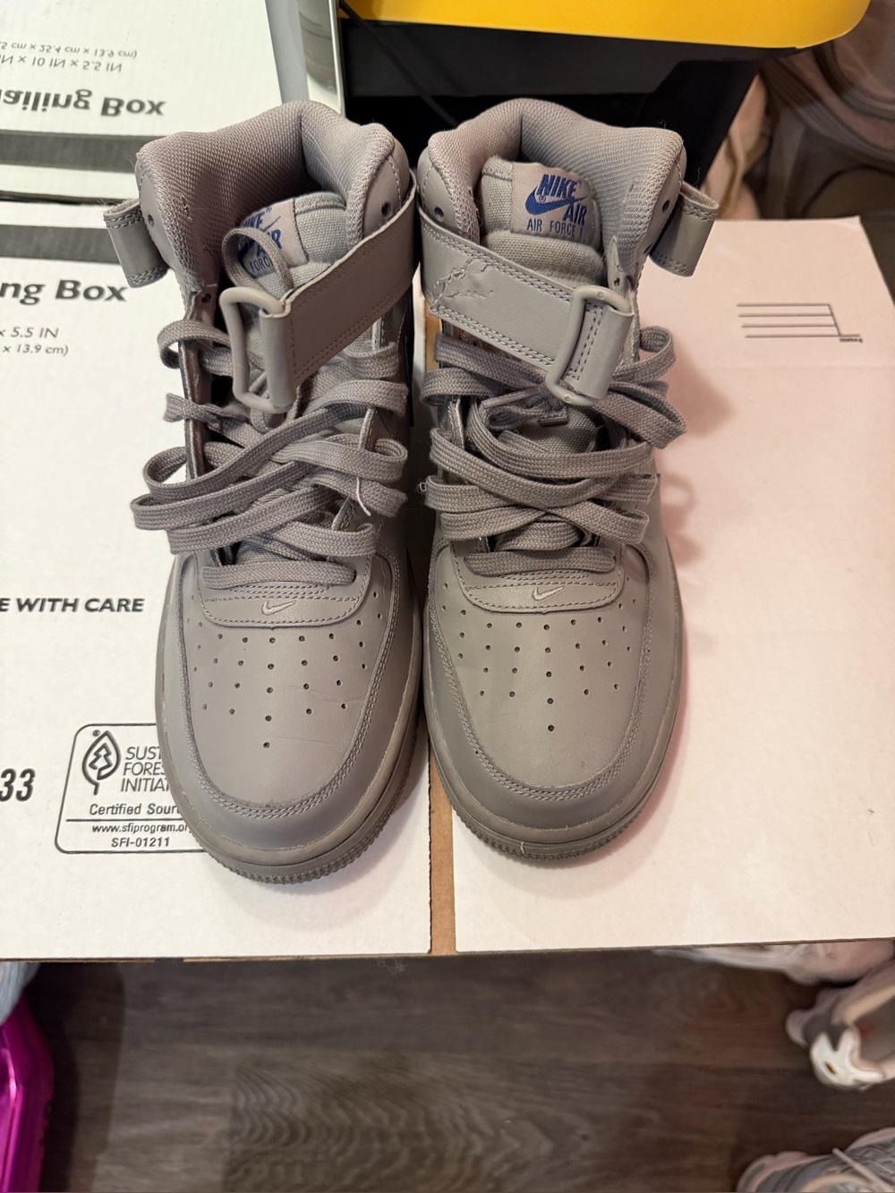 Nike' Air Force High-Top Sneakers in Gray